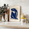 Matisse's Blue Nude II featuring abstract figure in blue and white tones