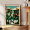 Bayonne rugby team action illustration in vintage Art Deco poster