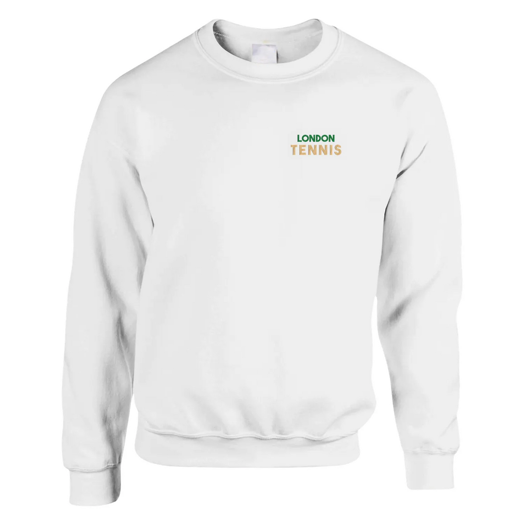 Embroidered sweater featuring a tennis theme with London elements