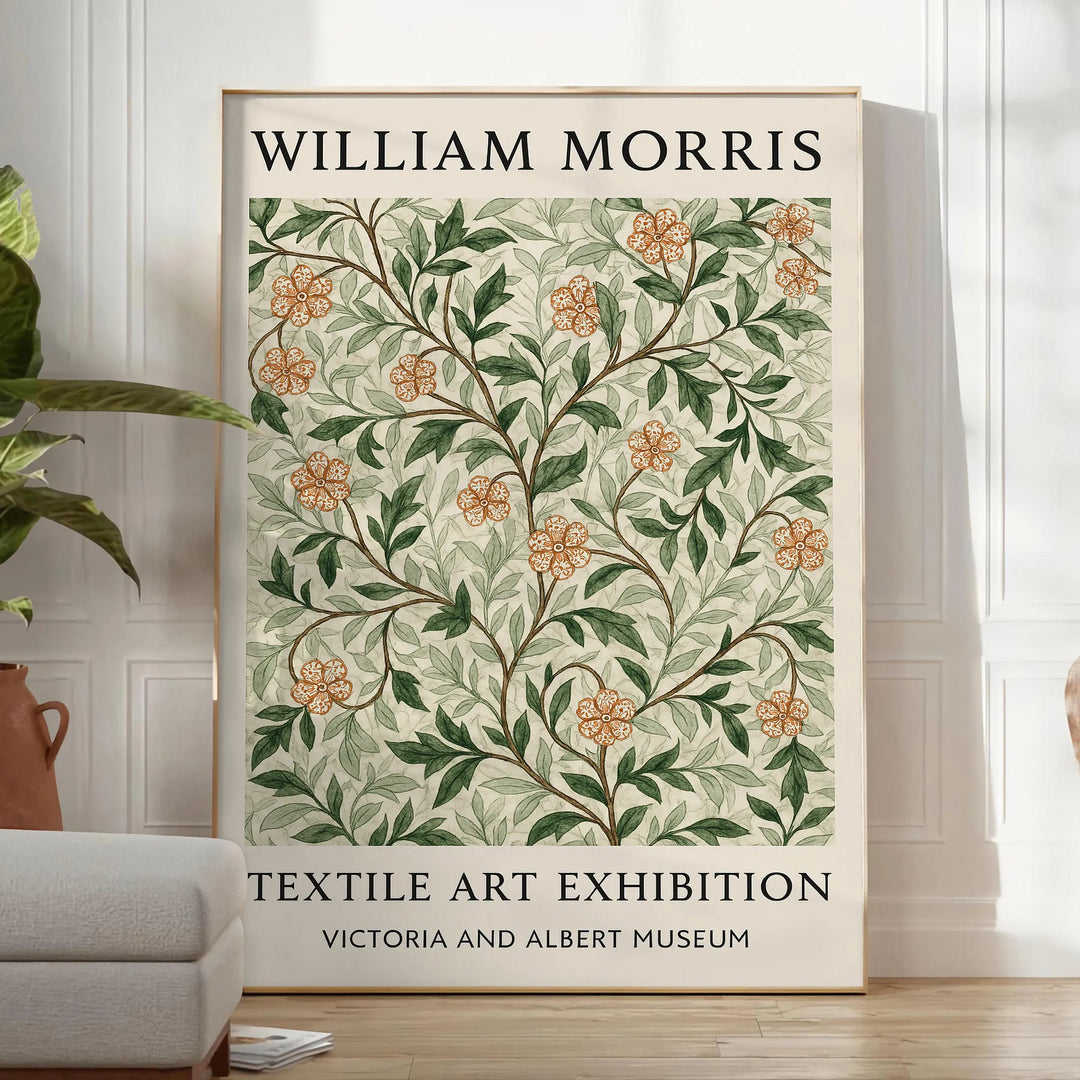 Gray and brown William Morris botanical poster in vintage decorative style