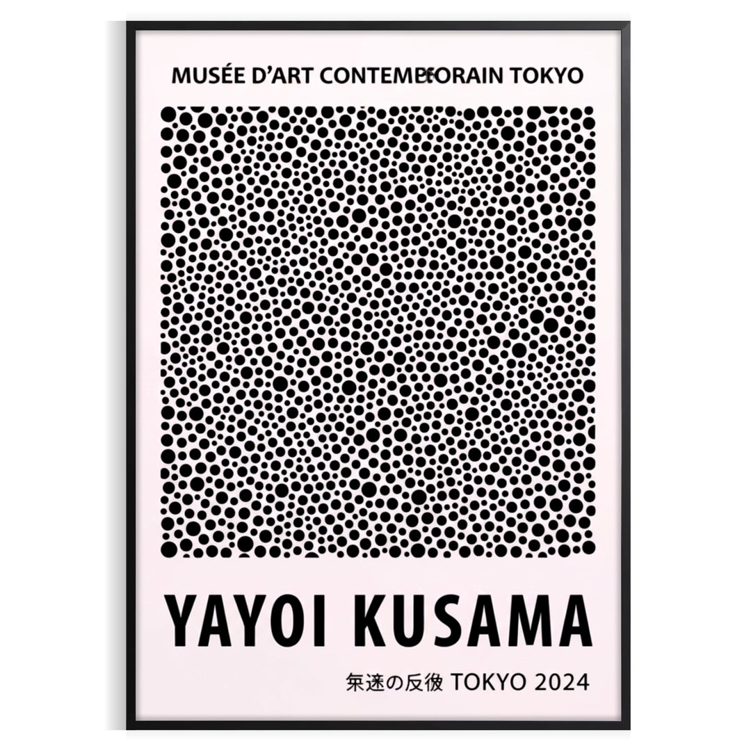 Black and white dots pattern by Yayoi Kusama in minimalist style