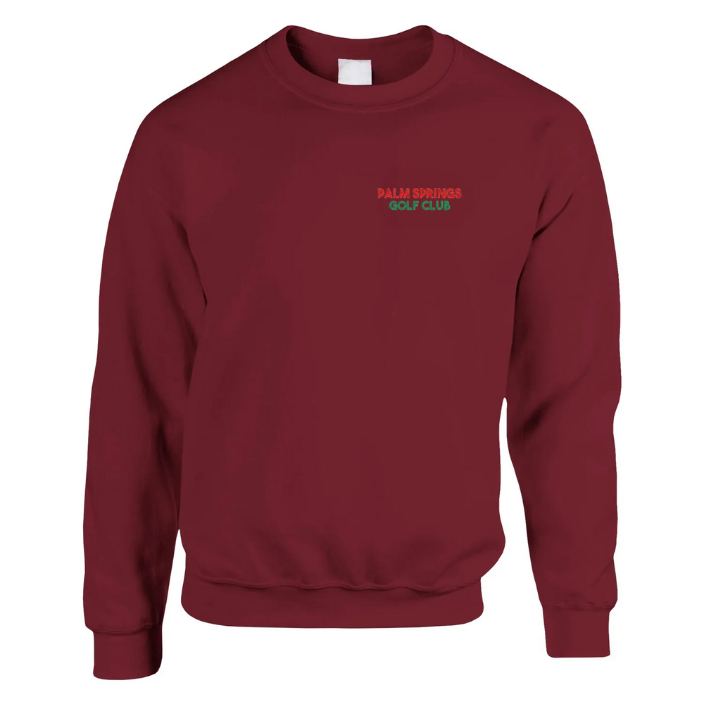 Embroidered sweater featuring a golf design inspired by Palm Springs