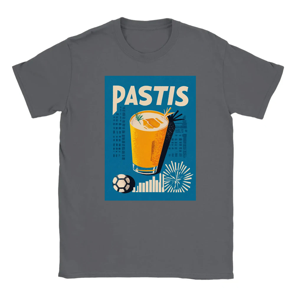 T-shirt featuring a graphic of a Pastis cocktail and Marseille skyline