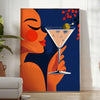 Plakāts Femme Martini, stilizēta sieviete ar martini oranžā un zaļā