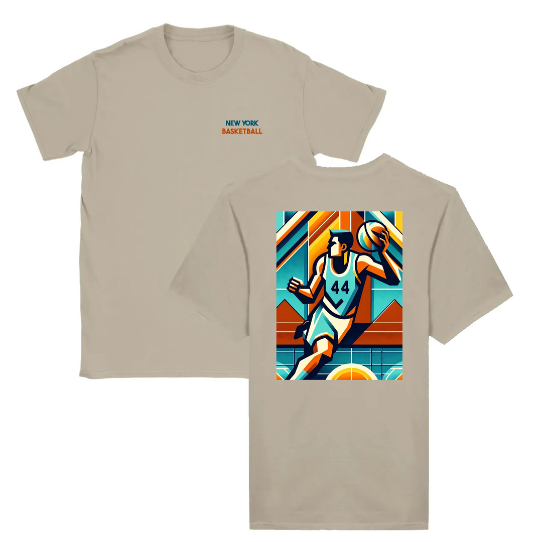 T-shirt con una grafica dinamica di basket in colori vivaci