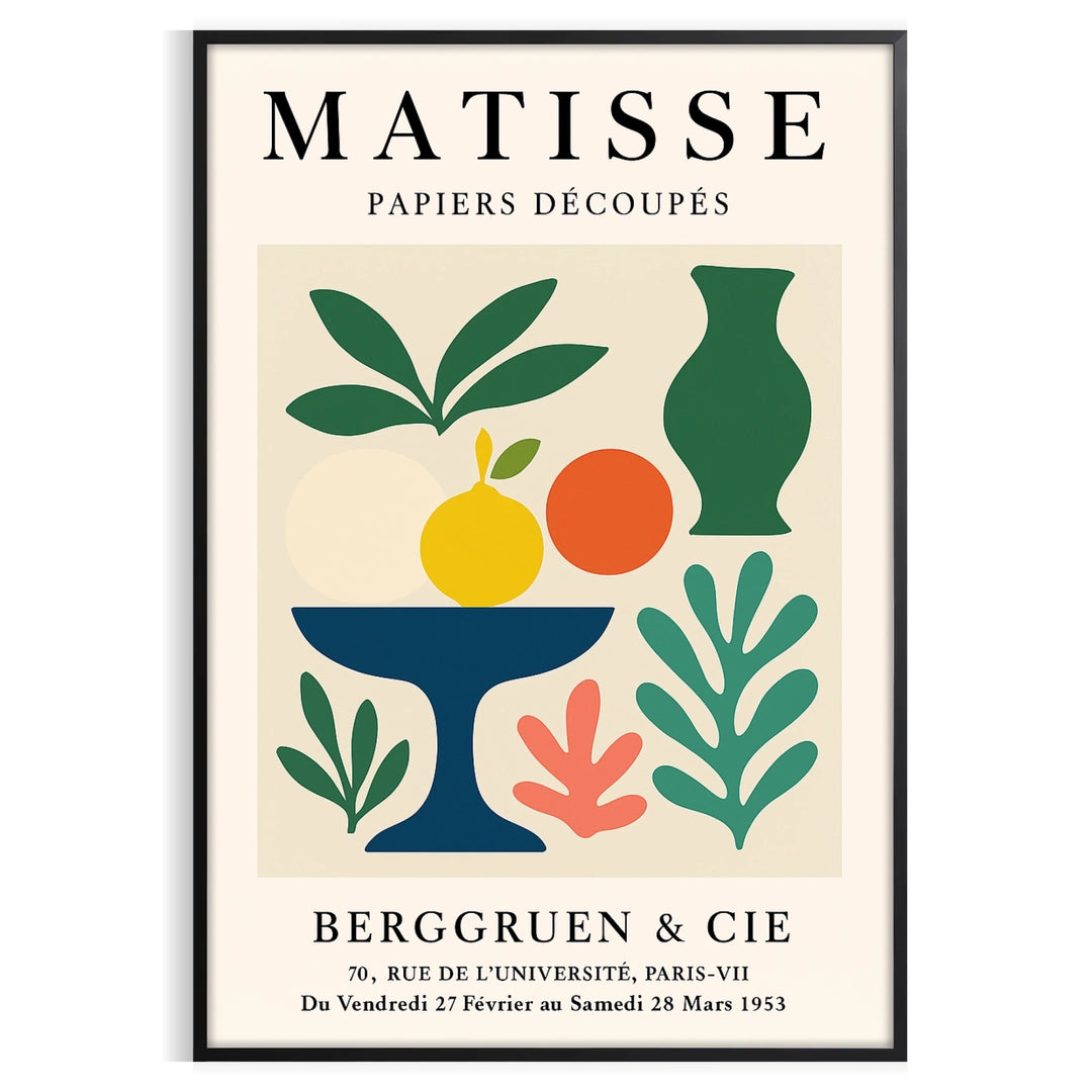 Poster showing Matisse cut-out paper artwork in white and orange