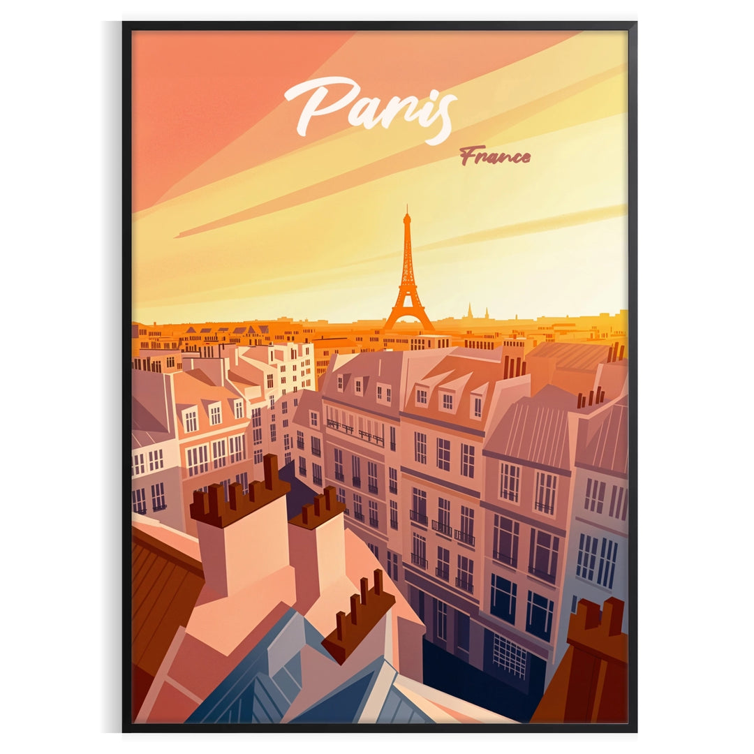 Minimalist illustration of Paris skyline featuring the Eiffel Tower in green and white