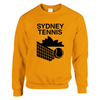 Unisex sweater featuring a graphic print of tennis elements and Sydney landmarks