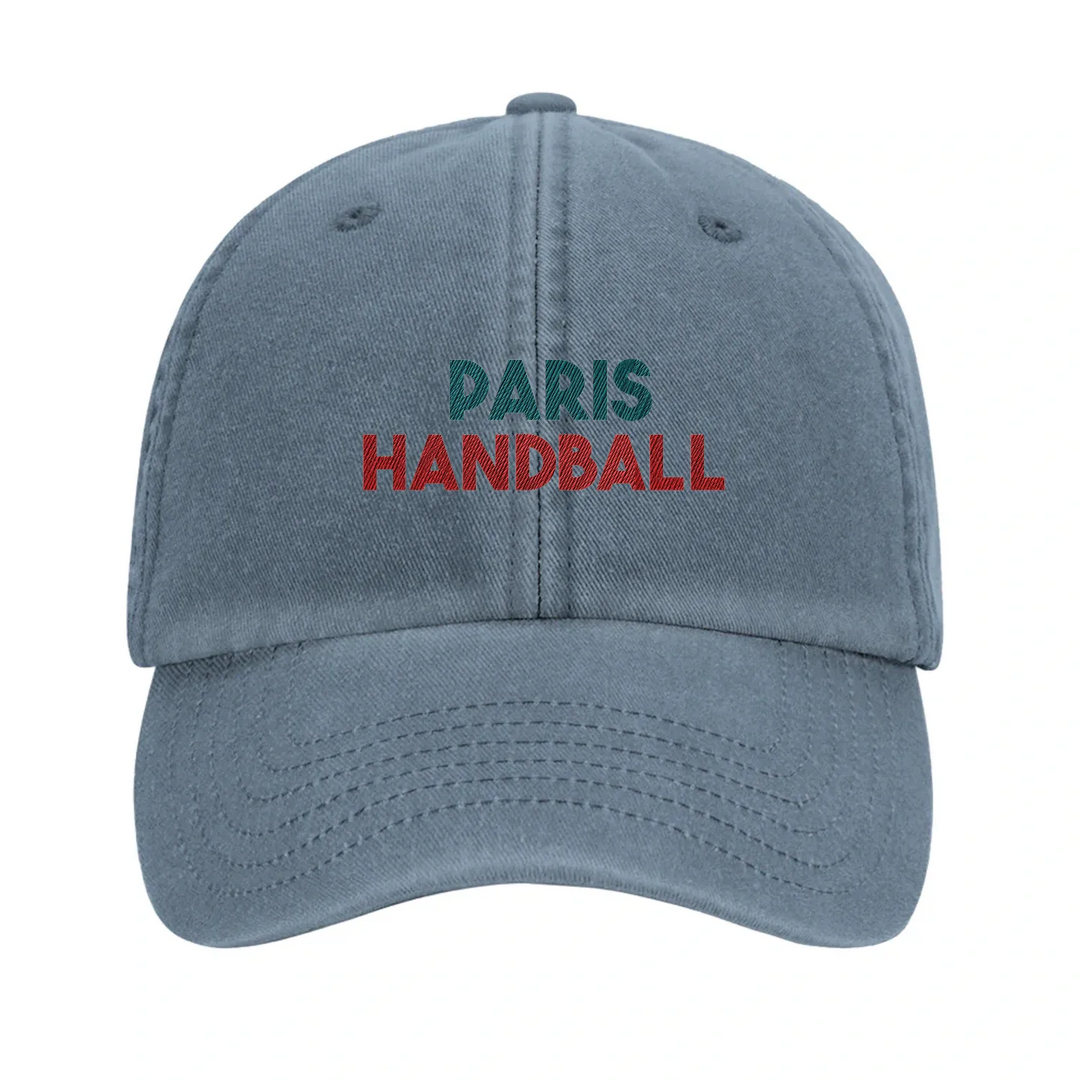 Embroidered cap featuring a vintage Paris Handball logo design