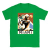 T-shirt featuring a graphic of a Miami tennis court with retro typography