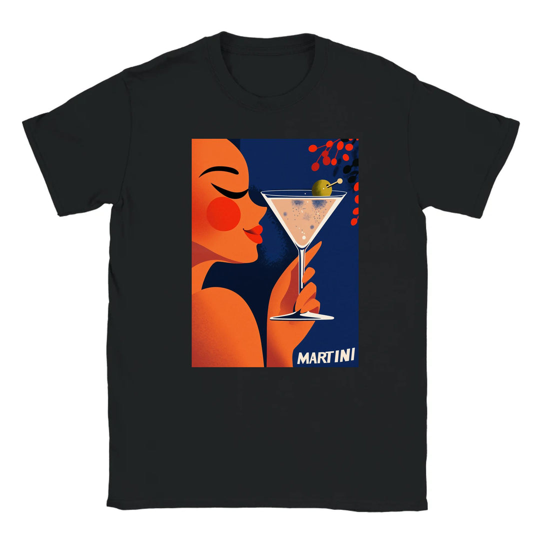 T-shirt featuring a graphic of a woman enjoying a cocktail