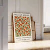 Gray and orange floral pattern in the style of William Morris