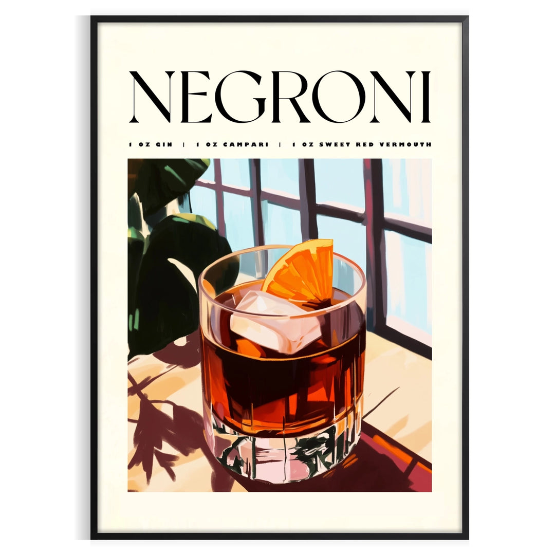 Stylized illustration of a Negroni cocktail in orange and white