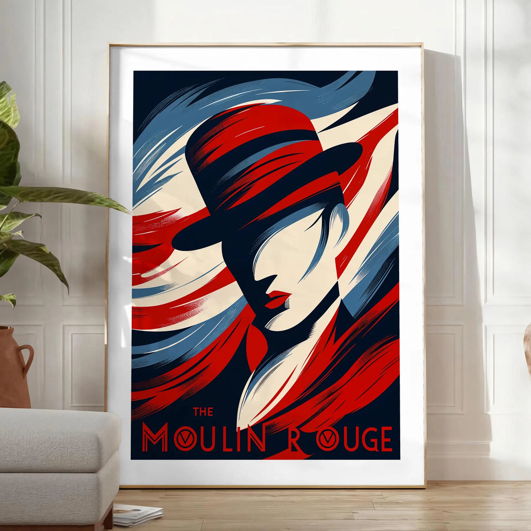 Vintage Moulin Rouge Paris poster, red and black cabaret artwork print