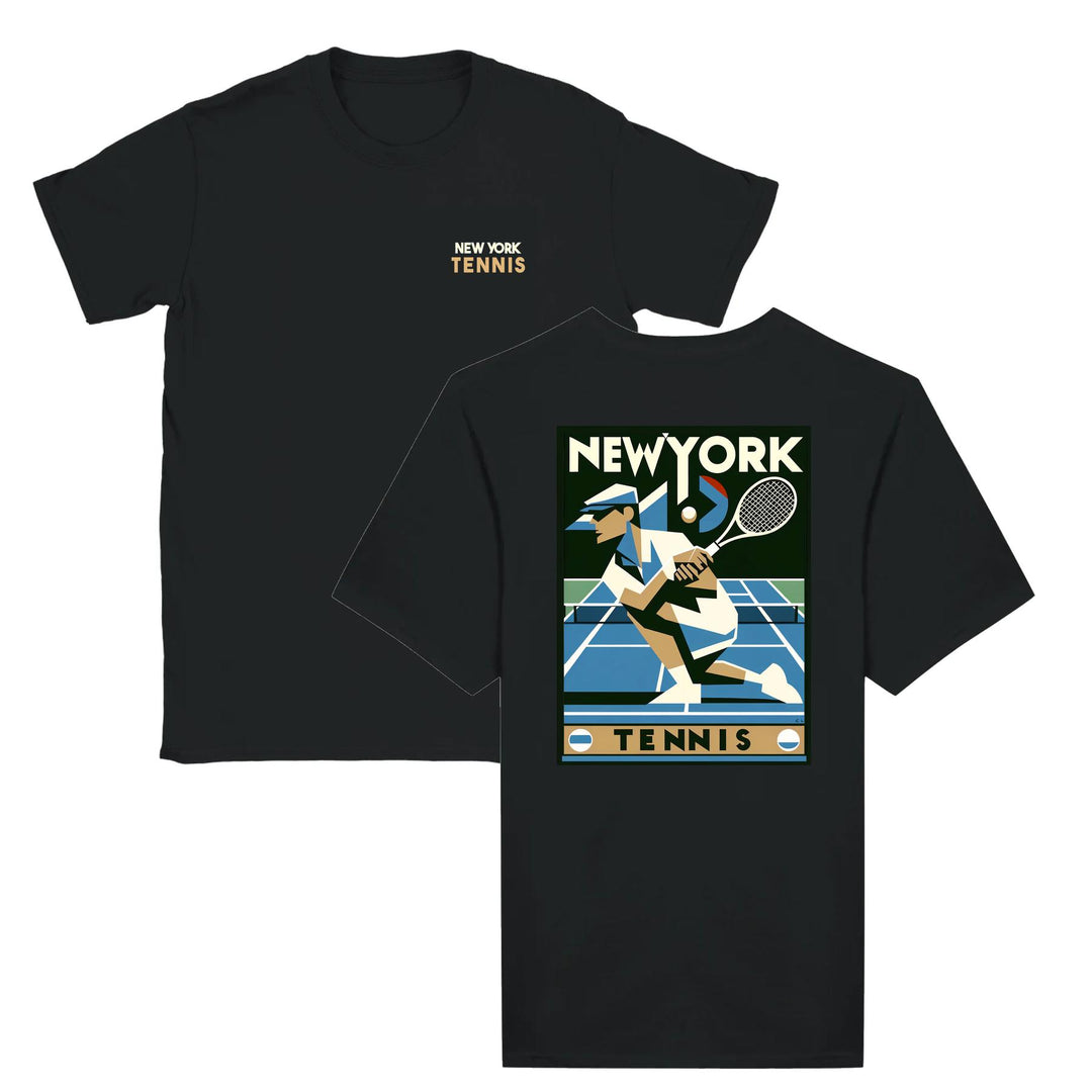 T-shirt featuring a graphic of a tennis player in New York