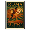 Athletic woman in vintage style with Rome skyline, yellow and brown tones