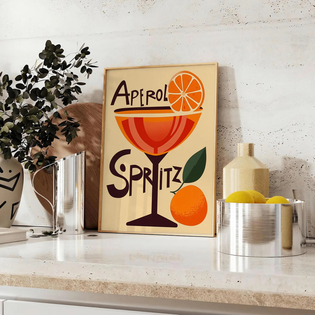 Poster Aperol de cocktail com ilustração gráfica em laranja e vermelho