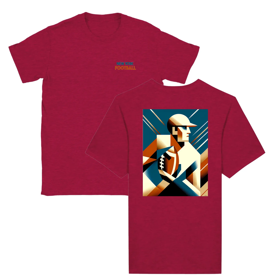 T-shirt featuring an illustration of an American football in action