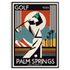 Palm Springs California golf poster featuring vintage brown and black illustration