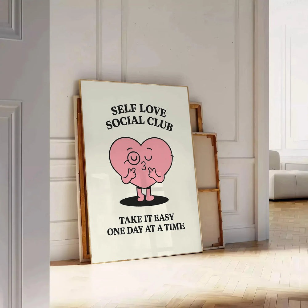 Black and white minimalist poster featuring 'Self Love Social Club' in bold typography