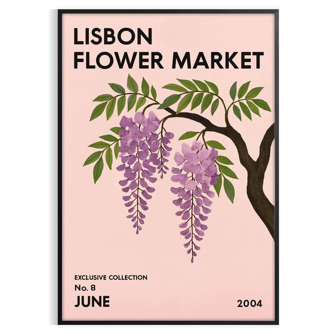 Botanical illustration of flowers at Lisbon Flower Market in soft green and gray tones