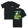 T-shirt featuring a graphic of a tennis player in action, with London landmarks in the background