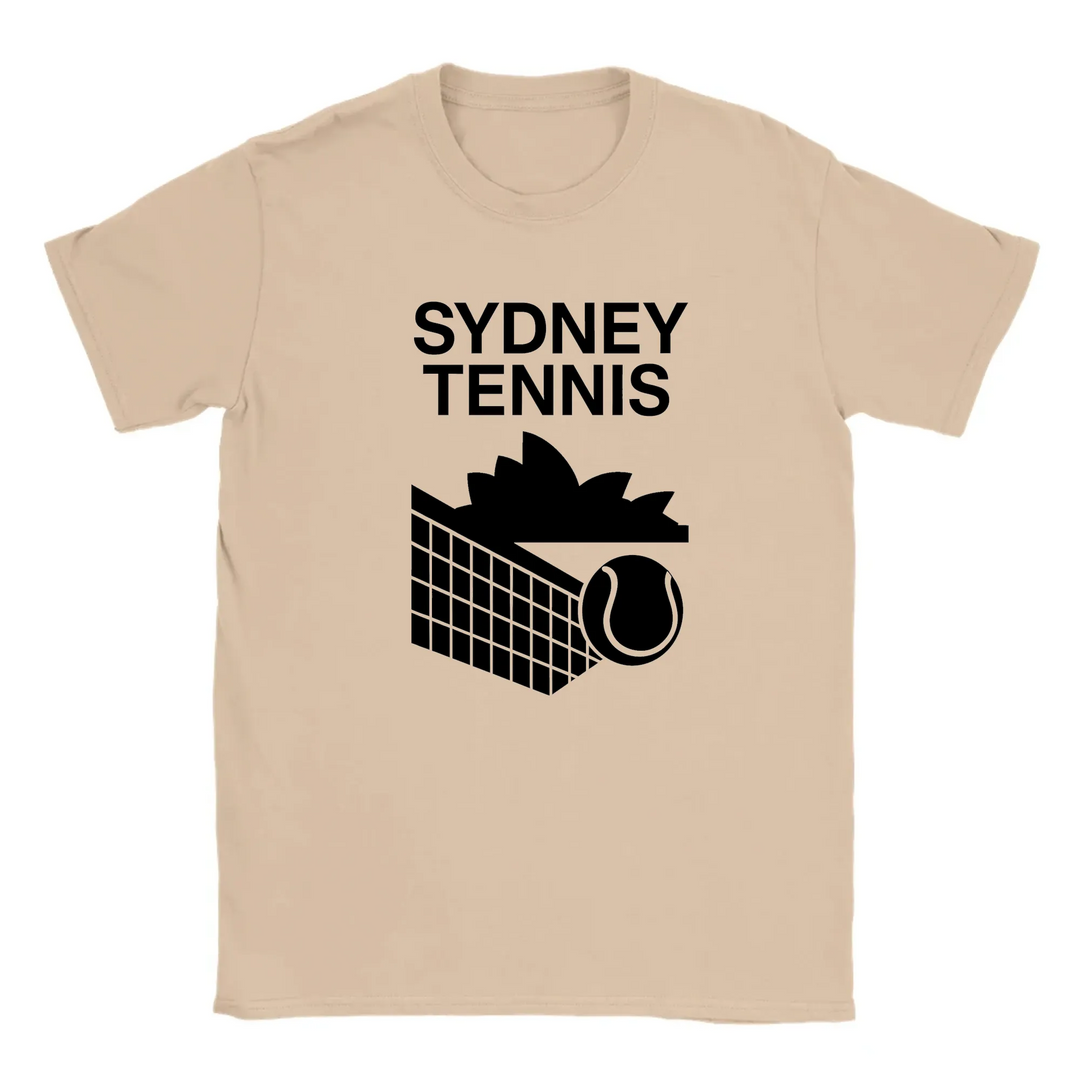 T-shirt featuring a graphic of tennis players in Sydney