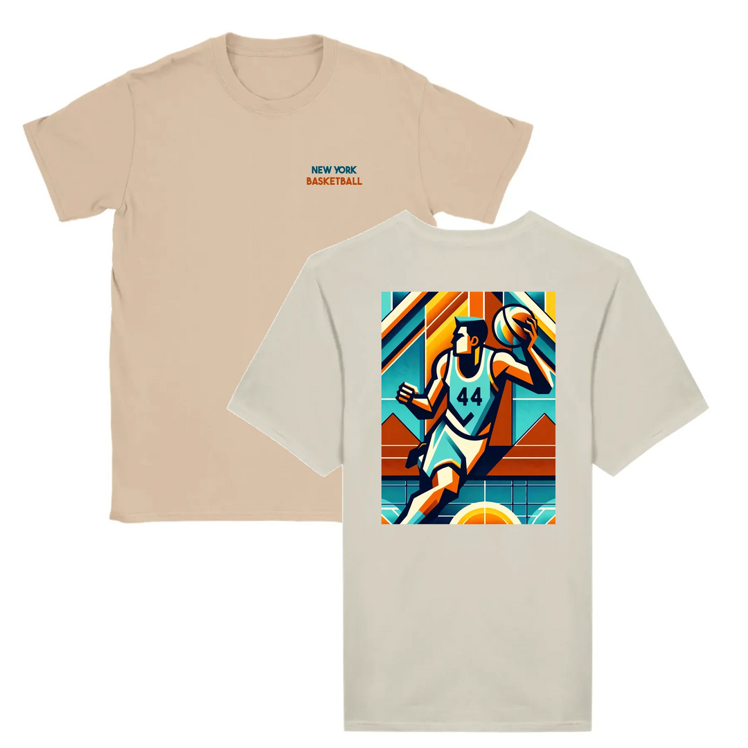 T-shirt con una grafica dinamica di basket in colori vivaci