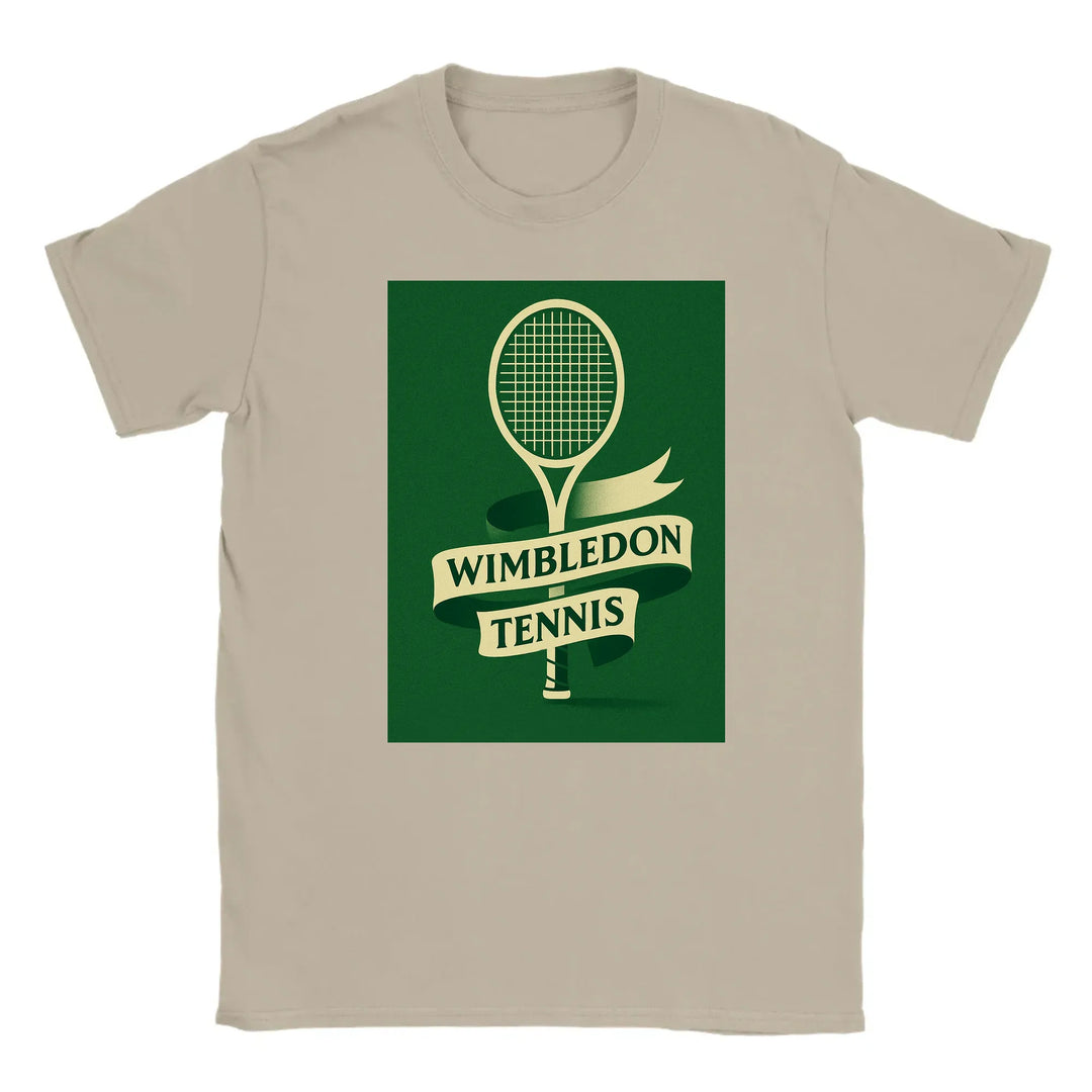 T-shirt featuring a graphic of a tennis racket and Wimbledon logo