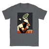 T-shirt featuring a graphic design of tennis elements and Paris landmarks