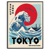 Tokyo Poster, moderne Neon-Skyline in kräftigen Blau- und Rottönen