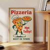 Pôster de cozinha de pizzaria ilustrado, estilo retro, tons verdes e vermelhos