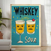 Illustration of a Whisky Sour cocktail with brown and green hues