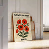 Botanical poster of Berlin flower market in black and red