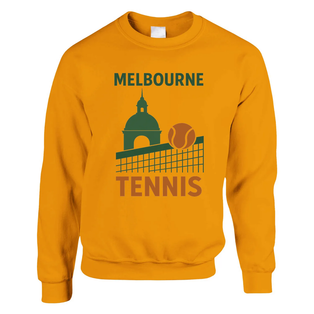 Unisex sweater featuring a retro tennis court graphic inspired by Melbourne