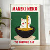 Green and gray Maneki Neko poster for kitchen, minimalist Japanese illustration