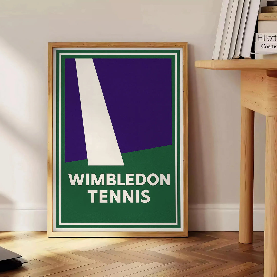 Minimalistyczny plakat Wimbledon tenis w szarości, zieleni i czerni, prosty styl