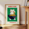 Affiche unique Neko Kitchen 2 fusion parfaite design bleu blanc fortune style cuisine symbolique décor disponible A4 cm A0