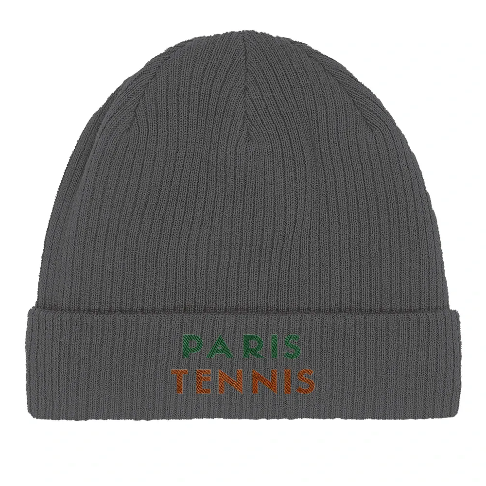 Embroidered beanie featuring a Paris Tennis 1 design in a playful style