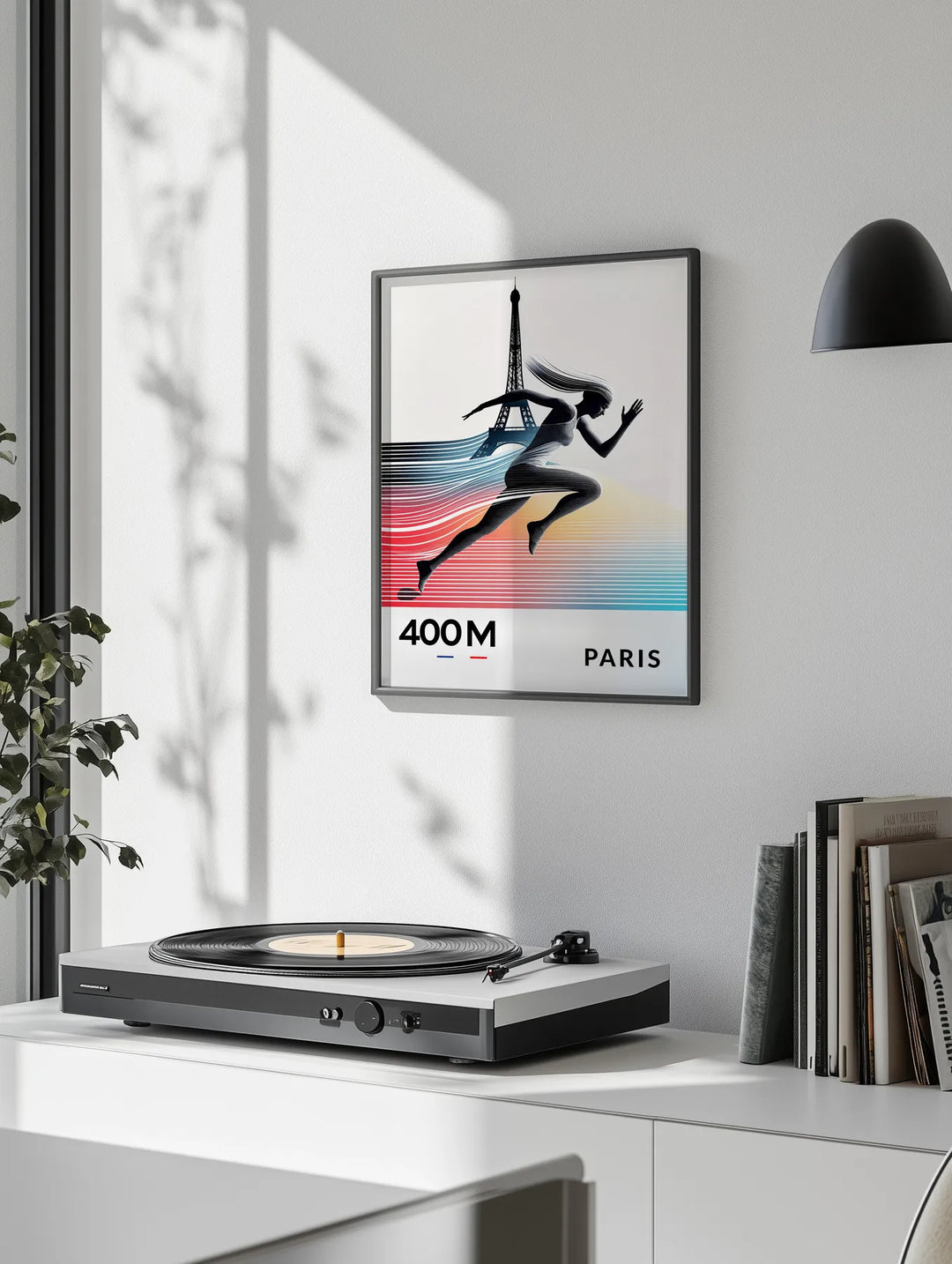 Stylized 400 metres race poster, Paris Olympics design with modern typography