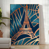 Art Deco poster featuring the Paris skyline in green and gray geometric patterns