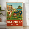 Biarritz rugby poster in vintage Art Deco style, dynamic player illustration
