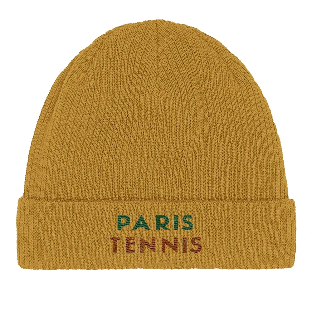 Embroidered beanie featuring a Paris Tennis 1 design in a playful style