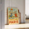 Colorful illustration of elephants and a rhinoceros playing basketball in Paris