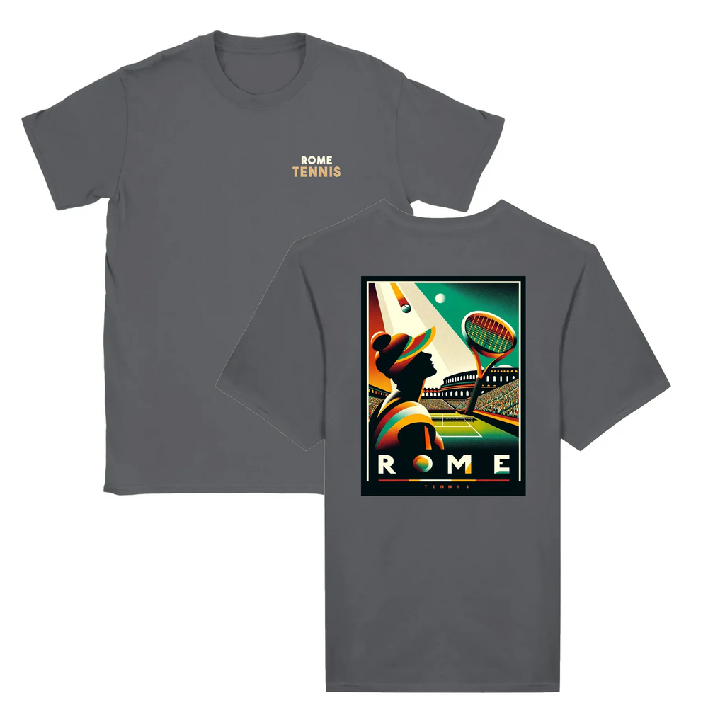 T-shirt featuring a graphic design of Roma Tennis logo
