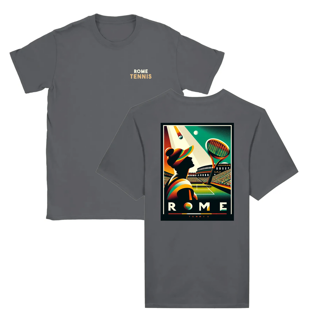 T-shirt featuring a graphic design of Roma Tennis logo