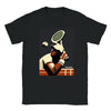 T-shirt featuring a graphic design of tennis elements and Paris landmarks