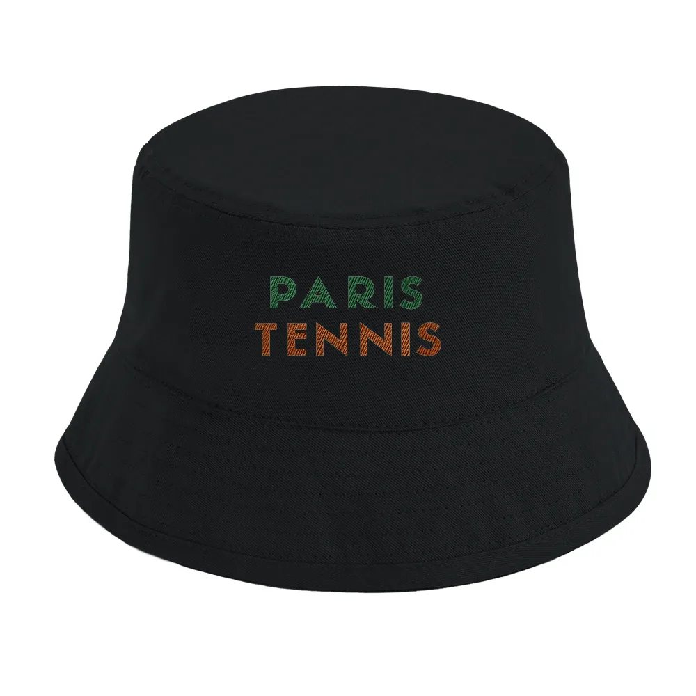 Cap featuring an embroidered graphic of tennis elements inspired by Paris