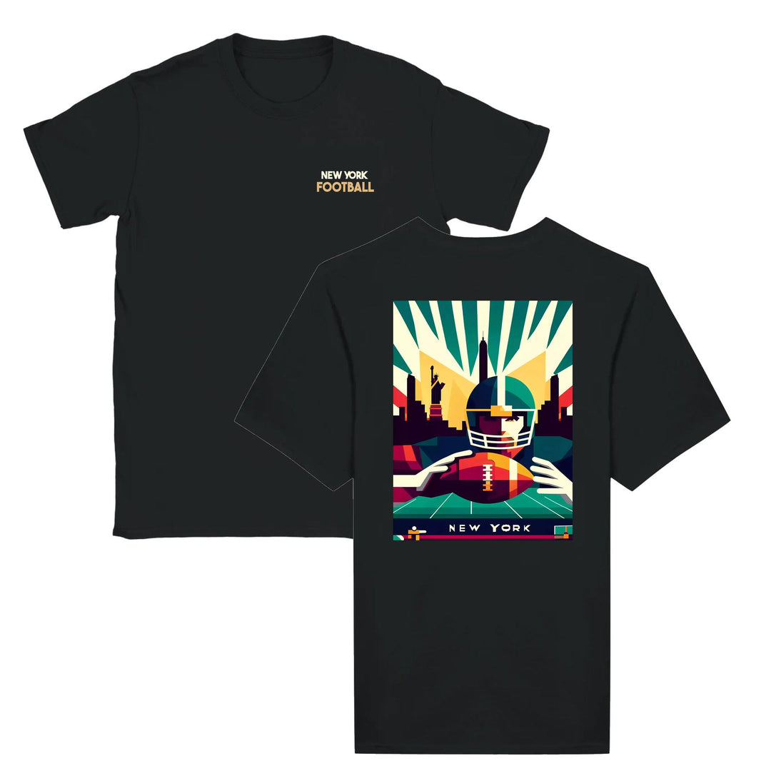 T-shirt featuring a graphic of New York football team logo