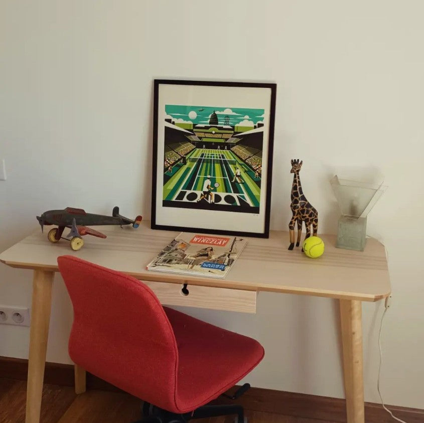 Art Deco style illustration of Wimbledon tennis matches with green and white colors